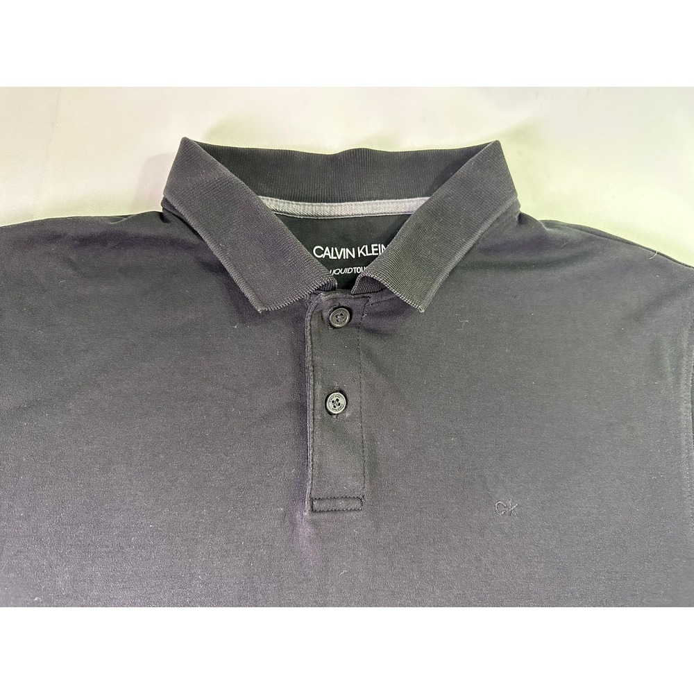 Calvin Klein Liquid Touch Black Polo Shirt Mens Small Short Sleeve *Flawed* Soft